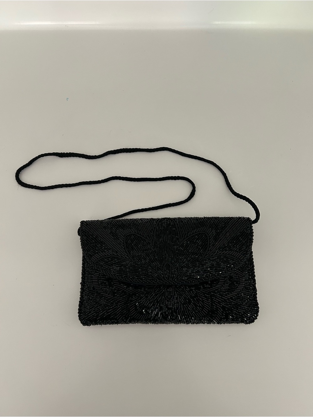 Gorgeous Towanny Black Beaded Floral Envelope Shoulder/Clutch Purse